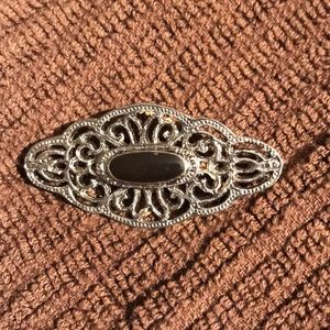 Antique Silver Tone  & Onyx Brooch
